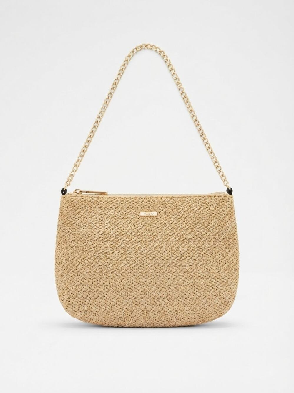 ALDO Straw Woven Gold Chain Shoulder Bag Womens Beige Summer Resort Chic